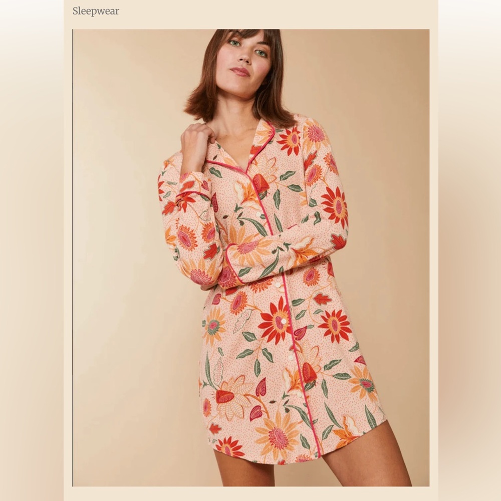 Spartina 449 Botanic Garden Peach Pink Boho Floral Long Sleeve Sleep Shirt